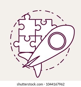 puzzles pieces and rocket icon