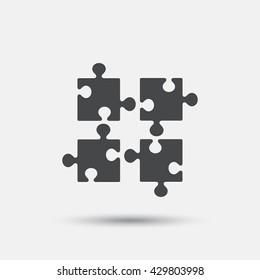 Puzzles pieces sign icon. Strategy symbol. Ingenuity test game. Flat puzzle web icon on white background. Vector