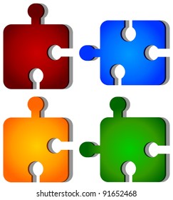 Puzzles and prepared for assembly located on a white background