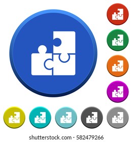 Puzzles round color beveled buttons with smooth surfaces and flat white icons