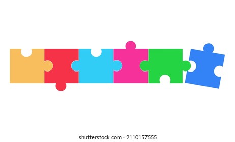 Puzzles in a row. colorful six piece jigsaw. vector illustration