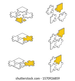 Puzzles set. Vector 3d isometric, color web icon, new flat style. Creative illustration design, idea for infographics.