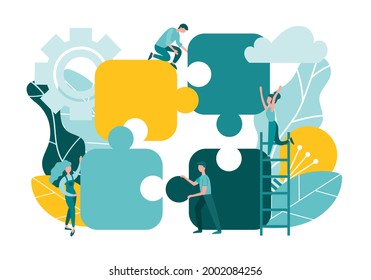 Puzzles Teamwork Goal Achievement Business Process Organization Concept vector illustration