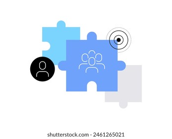 Puzzles with users avatars. Users, person and team. Human resources. Flat web illustration. Vector file.