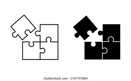 Muestra un icono vectorial sobre fondo blanco. Símbolo de rompecabezas. Pictogramas sólidos y lineales a elegir.