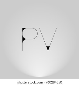 PV Black thin minimalist LOGO Design with Highlight on Gray background.