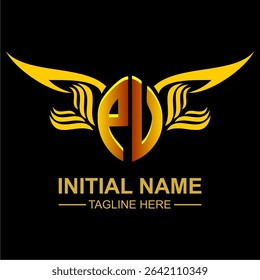 PV Golden Wing Emblem Logo with elegant gold wings, sleek and modern design. Ideal for branding, creative projects, luxury businesses, or artistic ventures.