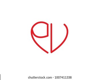 PV initial heart shape red colored logo