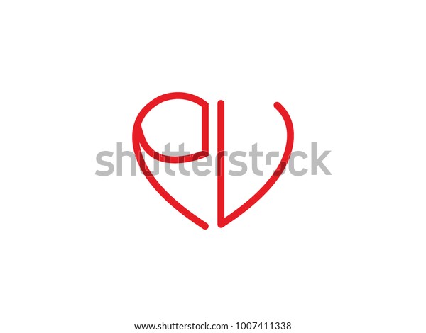 Pv Initial Heart Shape Red Colored Stock Vector Royalty Free