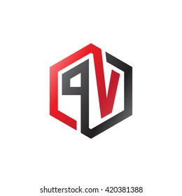 PV initial letters looping linked hexagon logo red black