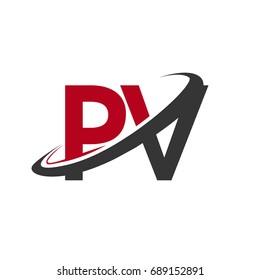 PV initial logo company name colored red and black swoosh design, isolated on white background. vector logo for business and company identity.