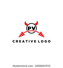 PV initial monogram for fitnes or gym logo with devil style design