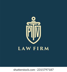 PV initial monogram for law firm with sword and shield logo image