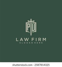 PV initial monogram for law firm with sword and shield logo image