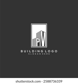 PV initial monogram real estate logo with building creative square style design