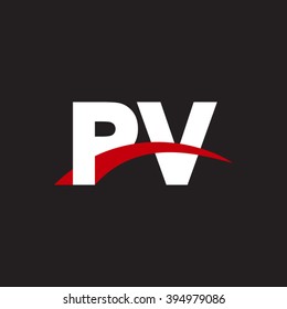 PV initial overlapping swoosh letter logo white red black background