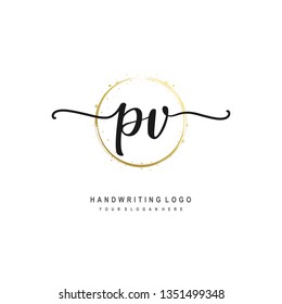 PV initial signature logo. handwriting logo template vector,