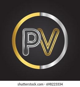 PV Letter logo in a circle. gold and silver colored. Vector design template elements for your business or company identity.