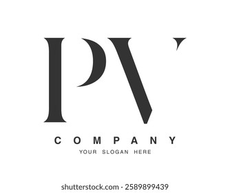 PV logo design. Initial letter p and v serif font style. Creative classic company name typography. Trendy logotype or identity. Vector illustration.