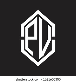 PV Logo monogram with hexagon shape and outline slice style with black and white