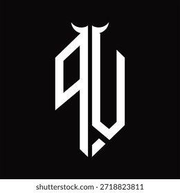 Monograma del logotipo del PV con la forma del cuerno aislada Plantilla de diseño blanco y negro sobre fondo negro