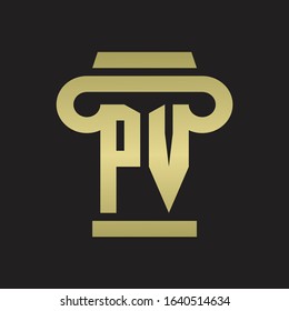 PV Logo monogram with pillar style design template with gold colors