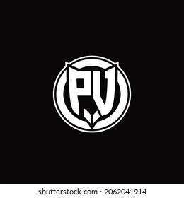 PV Logo monogram with shield and circluar shape design tamplate on black background