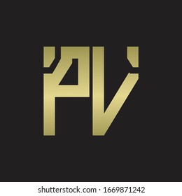Logotipo PV con una plantilla de diseño de forma escueta con colores dorados