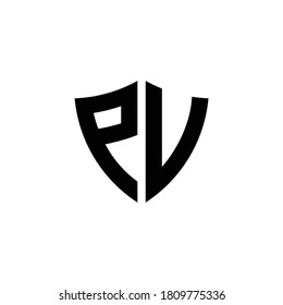 PV monogram logo with shield shape design template isolated on white background