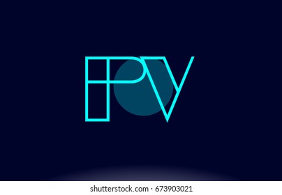 pv p v blue line circle letter logo alphabet creative company vector icon design template