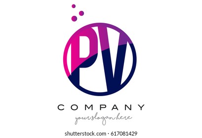 PV P V Circle Letter Logo Design with Purple Magenta Dots Bubbles Vector Illustration