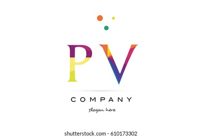 pv p v  creative rainbow colors colored alphabet company letter logo design vector icon template