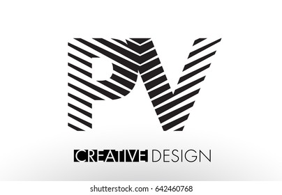 PV P V Lines Letter Design with Creative Elegant Zebra Vector Illustration.