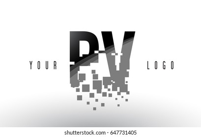PV P V Pixel Letter Logo with Digital Shattered Black Squares. Creative Letters Vector Illustration.