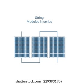 Pv panel. Photovoltaic panels. Pv cells. PV string. Photovoltaic solar energy panel, sustainable energy vector concept.