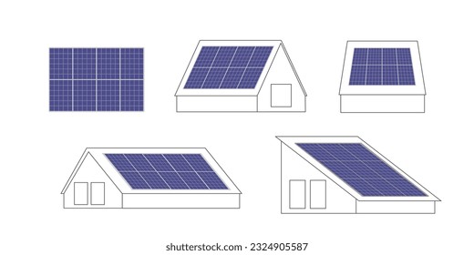 Pv panels on different roofs silhouette vector isolated on white background.