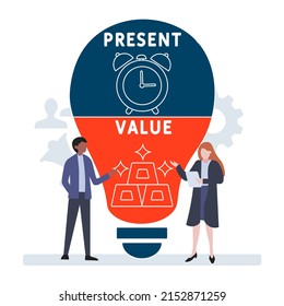PV - Present Value acronym. business concept background.  vector illustration concept with keywords and icons. lettering illustration with icons for web banner, flyer, landing page