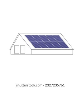 Pv sollar panels on house roof silhouette vector isolated on white background.