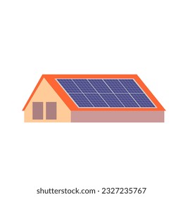 Pv sollar panels on house roof vector isolated on white background.