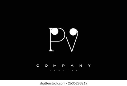 PV Typography Diseño de logotipos. Representación de diseño de monograma con estilo que presenta las letras P y V combinadas en un estilo artístico característico, ofreciendo una representación visual única y creativa.