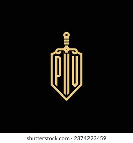 PV vintage shield and sword initial logo in high quality professional design that will print well across any print media