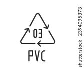 PVC 03 recycling code symbol line icon. Plastic recycling vector polyvinyl chloride sign. Line design. Editable stroke