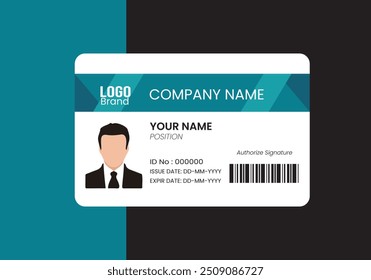 Modelo de cartão de identificação moderno de PVC perfeito para fins corporativos, educacionais, de negócios, médicos, de escritório, de equipe ou de evento. Este design apresenta um layout profissional com campos personalizáveis.