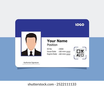 Modelo de cartão de ID moderno de PVC perfeito para fins corporativos, educacionais, de negócios, de empresa, de escritório, de equipe ou de evento. Este design apresenta um layout profissional com campos personalizáveis.