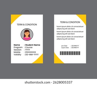  Modelo de cartão de ID moderno de PVC perfeito para fins corporativos, educacionais, de negócios, de empresa, de escritório, de equipe ou de evento. Este design apresenta um layout profissional com campos personalizáveis.

