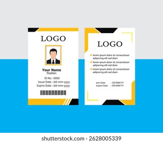  Modelo de cartão de ID moderno de PVC perfeito para fins corporativos, educacionais, de negócios, de empresa, de escritório, de equipe ou de evento. Este design apresenta um layout profissional com campos personalizáveis.

