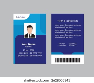  Modelo de cartão de ID moderno de PVC perfeito para fins corporativos, educacionais, de negócios, de empresa, de escritório, de equipe ou de evento. Este design apresenta um layout profissional com campos personalizáveis.

