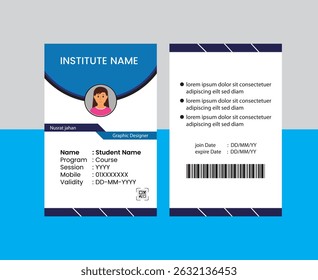  Modelo de cartão de ID moderno de PVC perfeito para fins corporativos, educacionais, de negócios, de empresa, de escritório, de equipe ou de evento. Este design apresenta um layout profissional com campos personalizáveis.