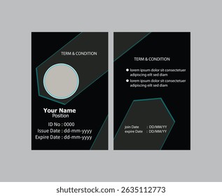  Modelo de cartão de ID moderno de PVC perfeito para fins corporativos, educacionais, de negócios, de empresa, de escritório, de equipe ou de evento. Este design apresenta um layout profissional com campos personalizáveis.

