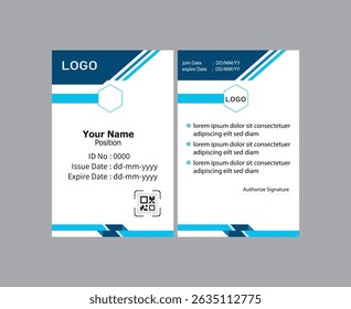  Modelo de cartão de ID moderno de PVC perfeito para fins corporativos, educacionais, de negócios, de empresa, de escritório, de equipe ou de evento. Este design apresenta um layout profissional com campos personalizáveis.

